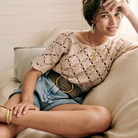 Sezane Tops - Sezane Dorine Lathe Top in Latte, NWT